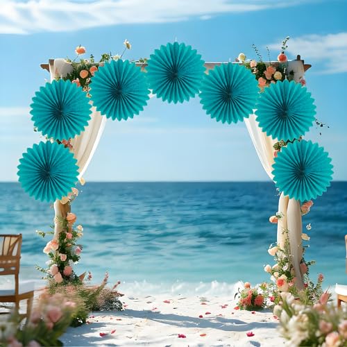 Image of Easy Joy Teal Party Decorations Paper Fans Birthday Wedding Home Party Hanging Decoration, Set of 6 (14 Inches, Teal)