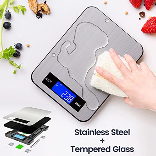 YYQ Digitale Küchenwaage Elektronische Waage mit Tara-Funktion LCD-Display, Edelstahl + Hartglas, Hohe Präzision auf bis… – Bild 3