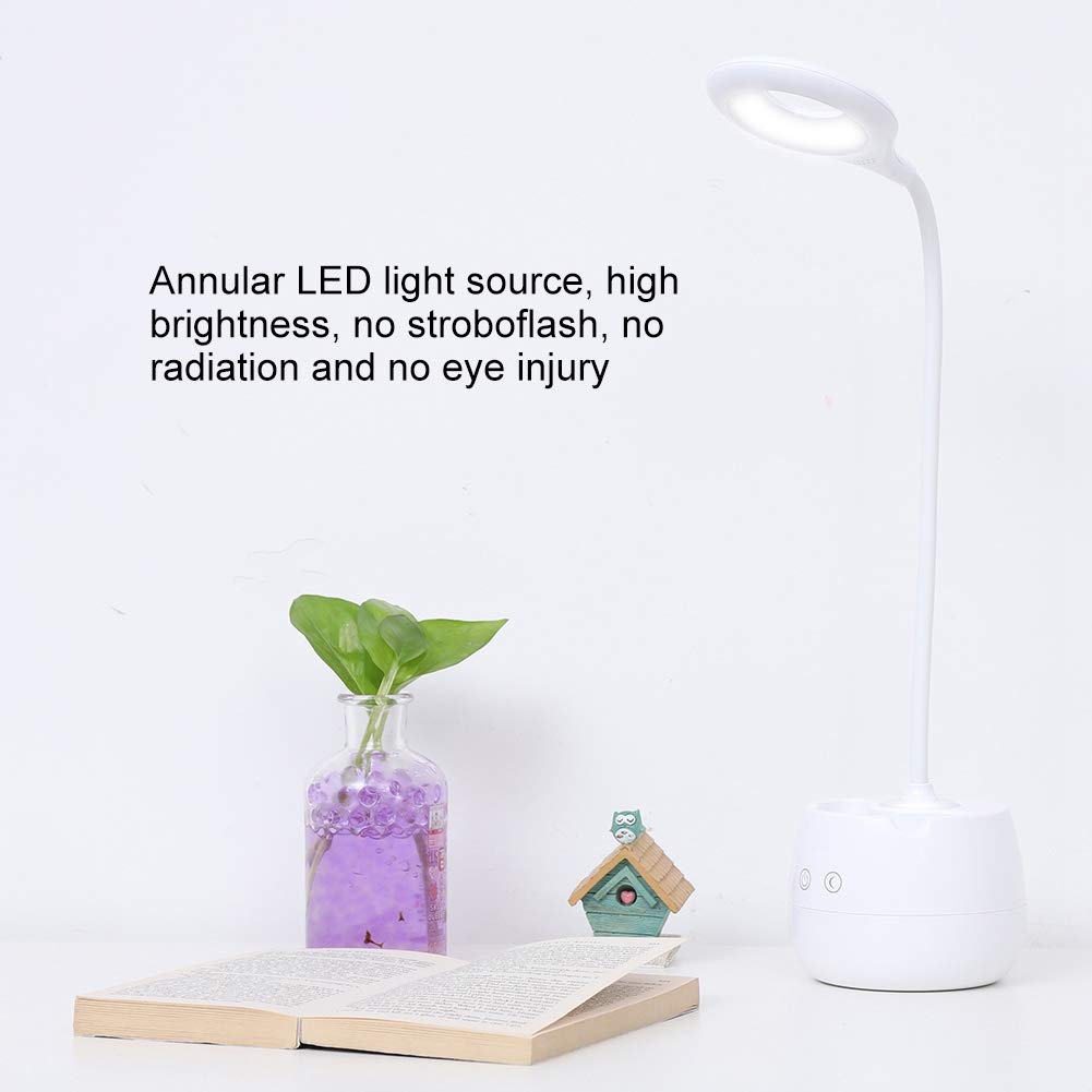 Lampa biurkowa LED z portem ładowania USB, ściemnialna lampa stołowa LED z uchwytem na długopis, dotykowa lampka nocna na biurko Lampa stołowa z 3 trybami do nauki/czytania/biura Double the