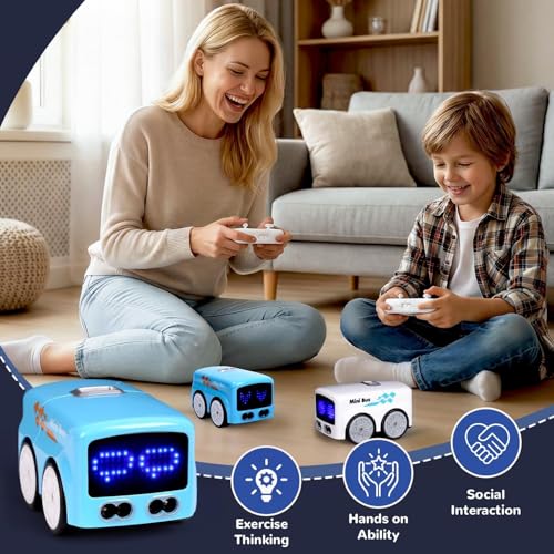 Image of Magic Mini RC Bus, 2.4GHz Inductive Line Following Vehicle with Gesture Control, Interactive Smart Toy Featuring Follow and Escape Modes, Educational Electronic Play (Blue RC car)