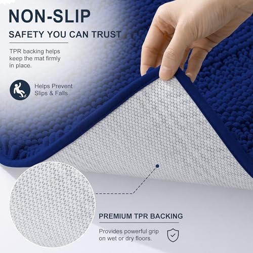 Image of Smiry Thick Chenille Large Bathroom Rugs 47x32, Extra Soft Absorbent Striped Bath Mat, Machine Washable, Rubber Backing, Bath Rugs for Bathroom, Tub & Shower, Home Decor Accessories, Navy