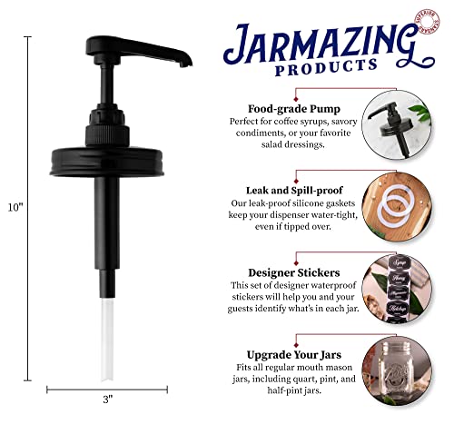Jarmazing Products Mason Jar Syrup Dispenser Lids - Rust-Proof, Leak-Proof, Food Grade Pumps For Coffee Syrups, Honey, Condiments, Salad Dressings And More - 3 Pack - Black #TOP1