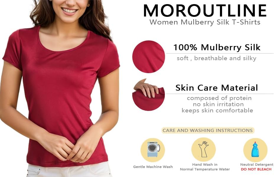 Womens Mulberry Silk T Shirts Basic Crewneck Short sleeve Tee Tops Blouse Summer Casual Solid Tshirts - Image 4