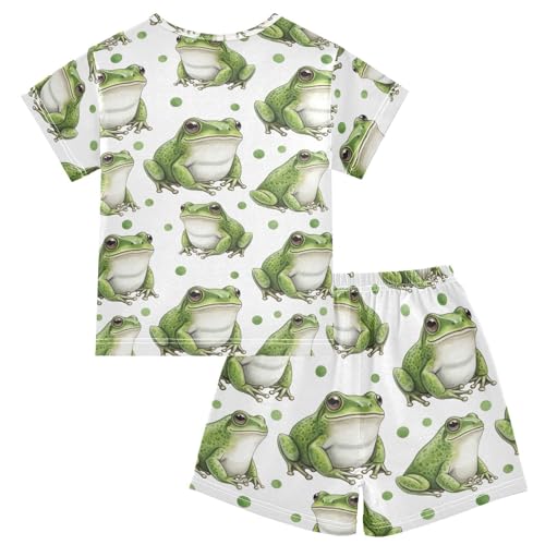 Pajama Short Sets Frog Pattern Polka Background Soft Cotton Summer Sleepwear 2 Piece PJS Size 5-14T2