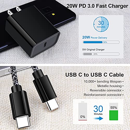 Super Fast Charger for Samsung Galaxy S25 Ultra S24 FE S23 S22 S21 S20 Z Flip 6 A16 5G A15 A56 A55 A14 A04s A03s A13 A53 A12 A54, 20W USB C Wall Charger, 30W Car Charger, 2-Pack 6ft USB C to C Cable
