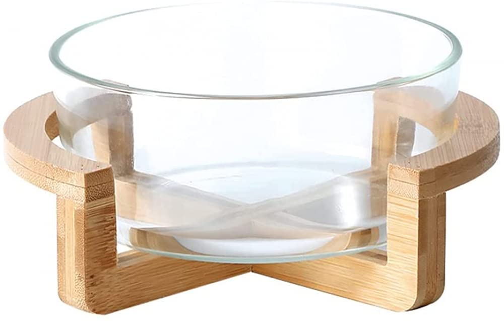 Creativity Glass Salad Bowl with Wooden Stand Fruit Dessert Bowl Cereal Bowl Serving Bowl Cooler for Kitchen