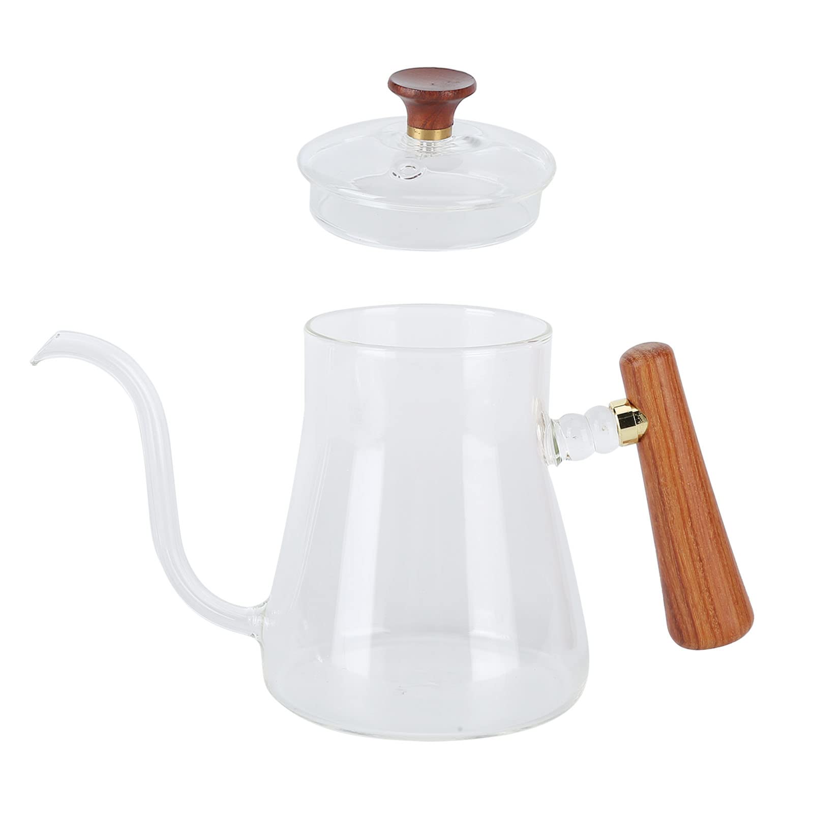 Kaffeekessel mit Schwanenhals, zum Übergießen aus Borosilikatglas, hitzebeständig, mit rundem, holzisoliertem Griff für Heim-Baristas und Kaffee-Enthusiasten (350 ml)