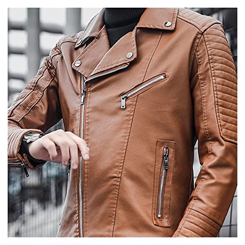 Scdzs Pu Leather Motorcycle Mens Jackets Spring Autumn Lapel Thicken Slim Windproof Zipper Jacket Male Clothes (Color : Brown, Size : Xxxl Code) #TOP3