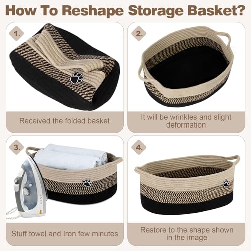 Image of Optish Dog Toy Basket, 30L Toy Box and Bin for Dog Cat Storage, 19.7 inch X 11 inch X 7.9 inch Large Woven Rope Basket for Blanket Storage, Living Room, Bedroom, Black & Brown