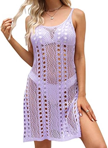 EDIMENS Bathing Suit Cover Ups for Women Swimsuit Coverup Bikini Crochet Cover Ups for Swimwear Side Split Long Beach Dresses Purple