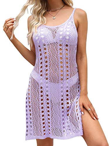 Edimens Bathing Suit Cover Ups For Women Swimsuit Coverup Bikini Crochet Cover Ups For Swimwear Side Split Long Beach Dresses Purple #TOP3