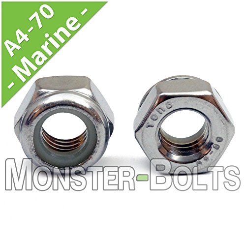 MonsterBolts - M6 Nylon Insert Lock Nuts, DIN 985, Marine Grade Stainless Steel, 10 Pack