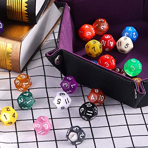 Tecunite 25 Pieces Polyhedral Dice Set With Black Pouch Compatible With Dnd Rpg Mtg And Other Table Games With Random Multi Colored Assortment (Assorted Color, 12 Sides) #TOP1