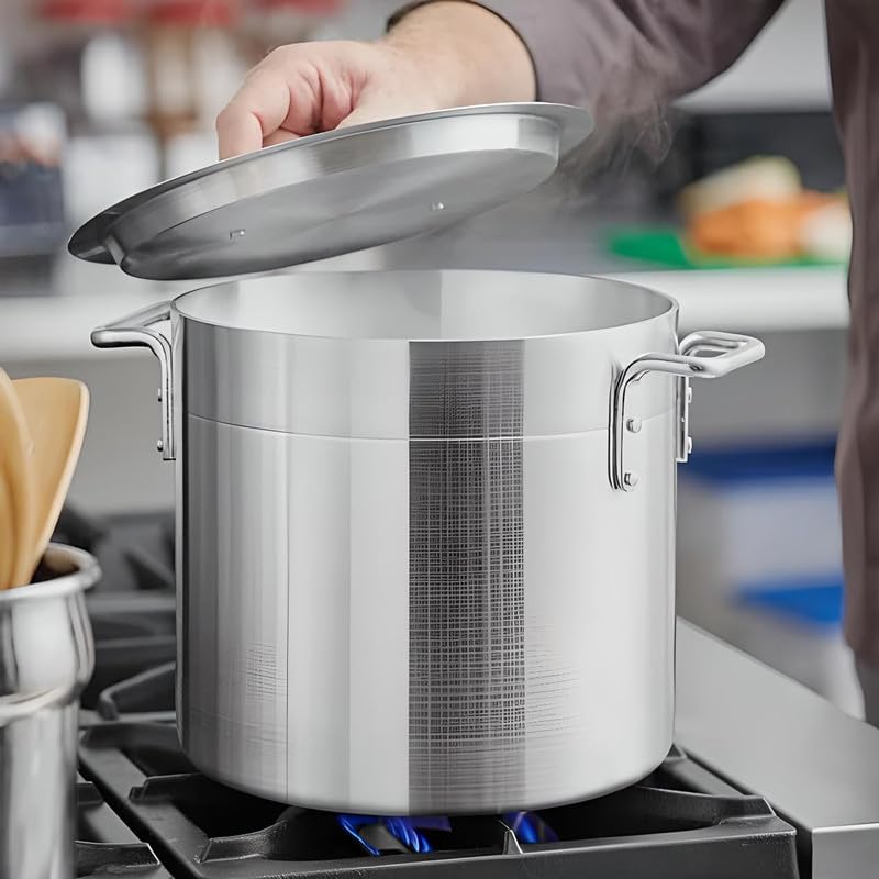 OCS Parts Pro Chef Series 12 Quart Standard Weight Aluminum Stock Pot with Cover | Large Capacity Oven Safe Stock Pot with Handles for Home and Commercial Kitchens