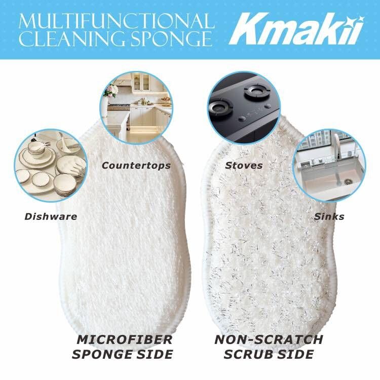 Image of KMAKII Bamboo Fiber Scrub Sponges, Non-Scratch & Durable,6.3 x 3.1 inches , White, 4-Pack