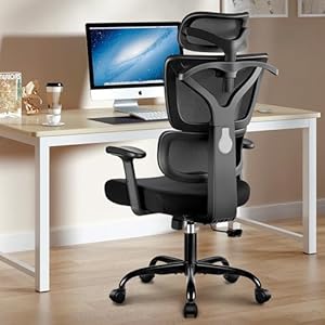 Winrise Bürostuhl Ergonomische Schreibtischstuhl mit Großen Rücklehnen, Bequemer Gaming-Stuhl, Home Office Chair Lordosenstütze, verstellbare Kopfstütze und Armlehnen, Computer Chair, Schwarz