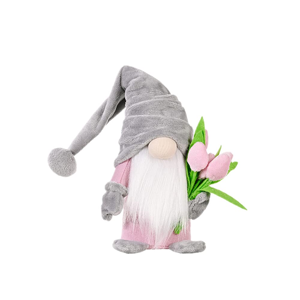 Super Idee Stehende Niedliche Wichtel mit tulpen Blumensträuße Süßer Zwerg Wichtel Figuren Geschenk für Frauen Mama Hochzeitstag Freundin Ehefrau Muttertag Dankeschön Maße 37 x 8 x 6 cm (Grau)