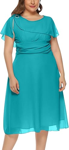 Miniatura 2 de JEGULV Vestidos de invitada de boda para mujer, talla grande, de gasa, de color sólido, vestido midi de cintura alta, vestidos de fiesta con vuelo