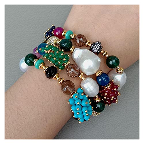 Bracelets femme perles de culture blanches agates turquoise HHRFCS en pierres