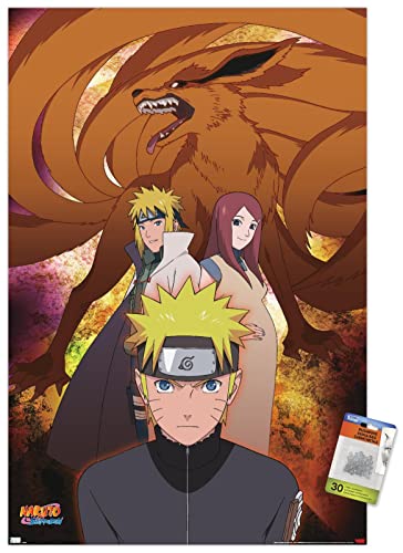 Trends International Naruto Shippuden - Nine-Tails Group Wall Poster, 22.375" x 34", Premium Poster & Push Pin Bundle