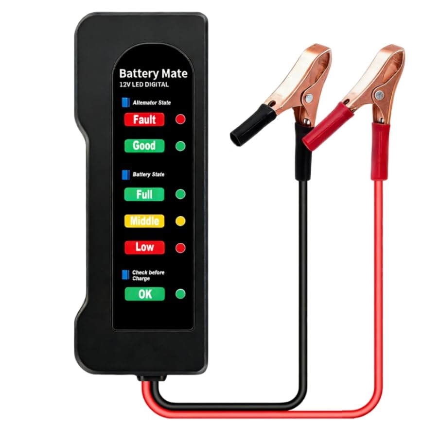Testeur de Batterie Voiture 12V Testeur D'alternateur Auto avec Indication LED Vérificateur de Batterie Digital Analyseur pour Vérifier Alternateur et Le...