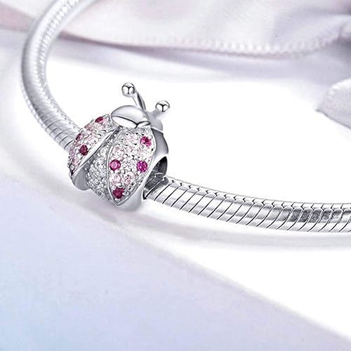 Miniatura 4 de Abalorio de mariquita de plata de ley 925 con diseño de insectos, dije de animal para cumpleaños, aniversario, pulsera Pandora, Plata esterlina