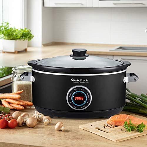 Foto von TurboTronic/Digitaler Slow Cooker mit Timer / 6,5 L/schwarz, rot/Schongarer mit Warmhaltefunktion, Dampfgarer, Schmortopf, Gartopf, Sous Vide Garer