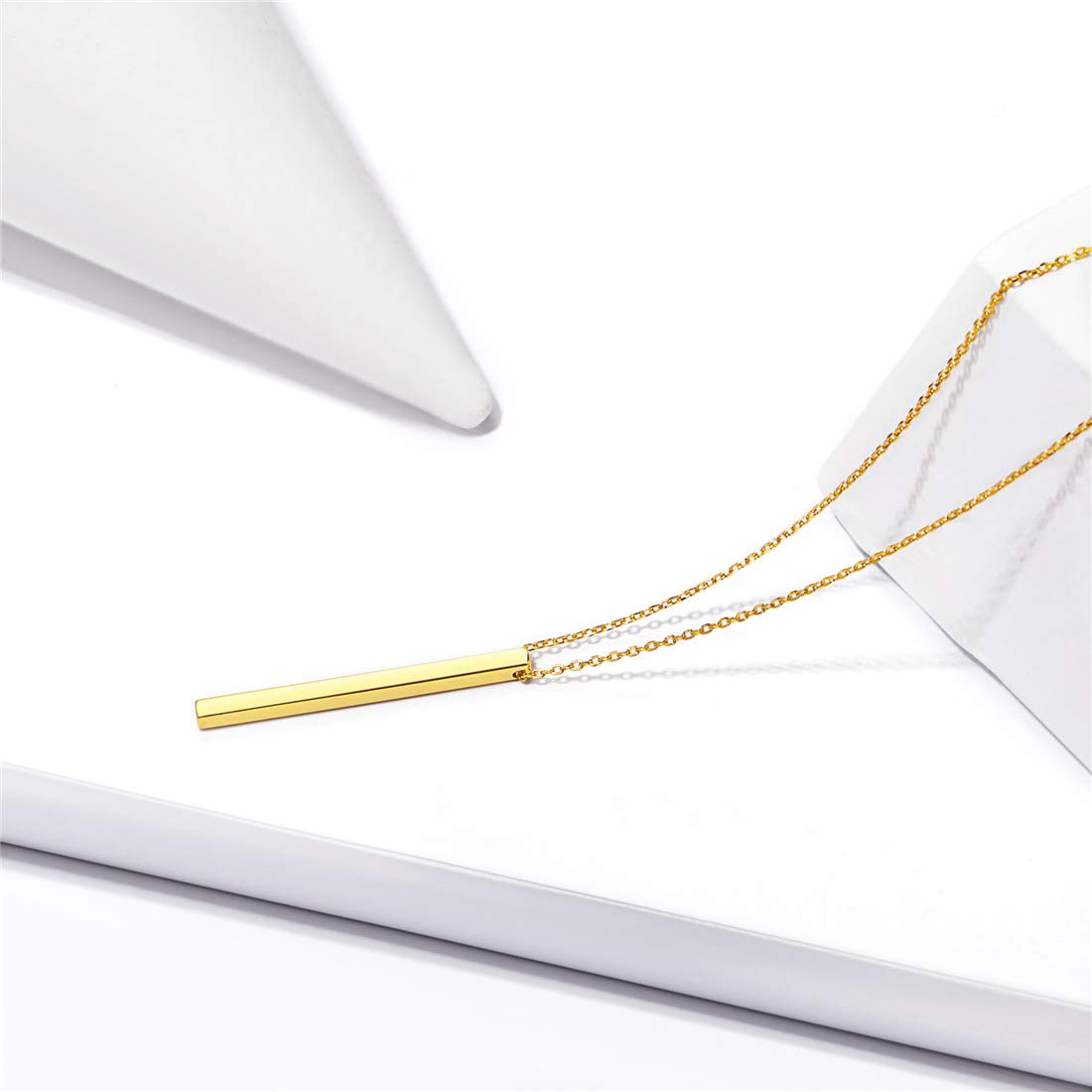 ChicSilver 18K Gold Plated Bar Halskette Minimalistischer Stab Anhänger an Einer zarten Rolo Kette Damen Mädchen Boho Schmuck Geschenk für Freundin