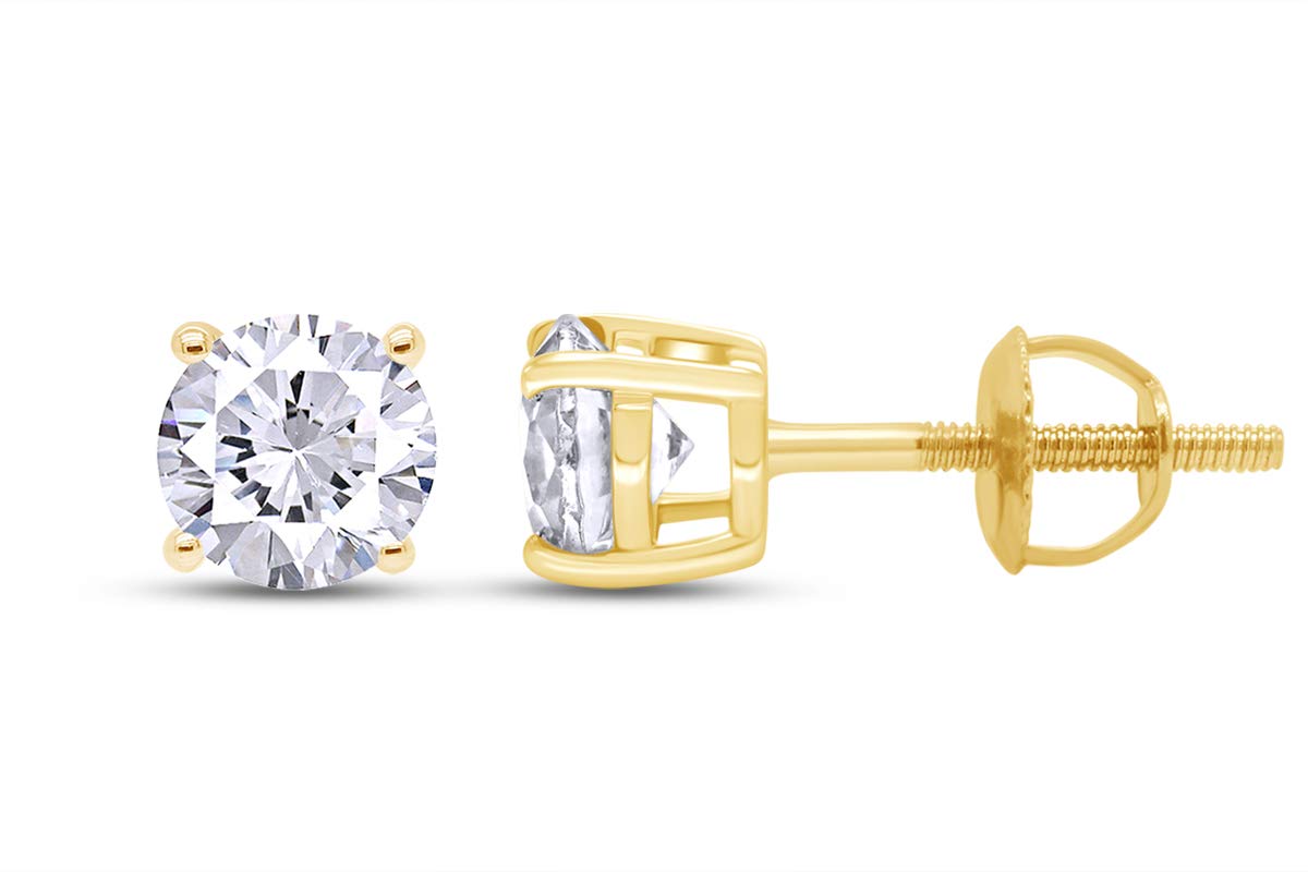Round Natural Diamond Stud (IGI Certified 0.70 ct & up) Popular Plus Quality Screw Back Earrings in 14k Solid Gold, 0.04 Ctw & Up For Her