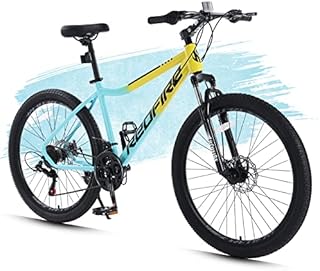 Redfire Mountain Bike for Women, 26 Inch Wheels, 21-Speed Shimano Drivetrain and Front Suspension, Dual Disc Brake and Adjustable Stem, 16 Inch Frame, Youth/Adult Mountain Bike, Yellow/Teal