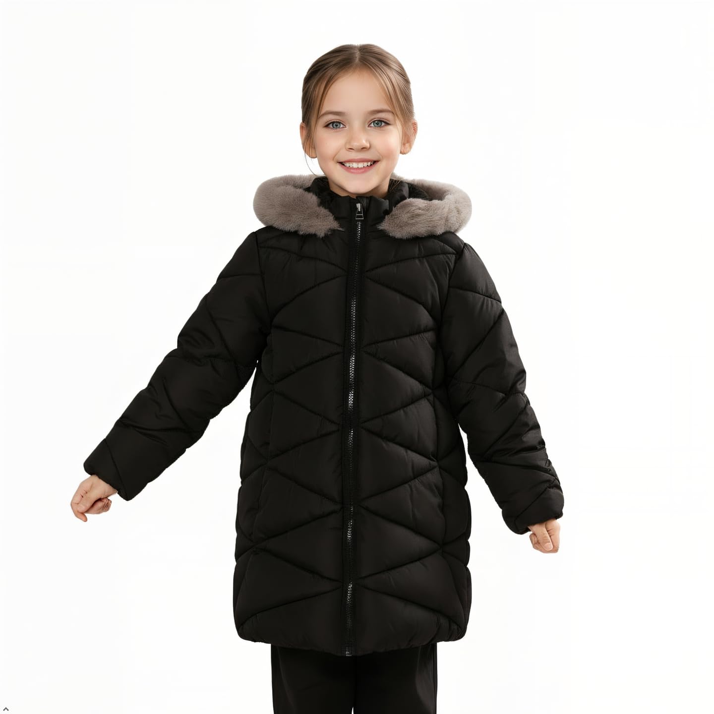 Sunny Sprout Manteau d'hiver avec capuche pour filles - Veste matelassée épaisse pour enfants avec doublure en polaire et manches coupe-vent