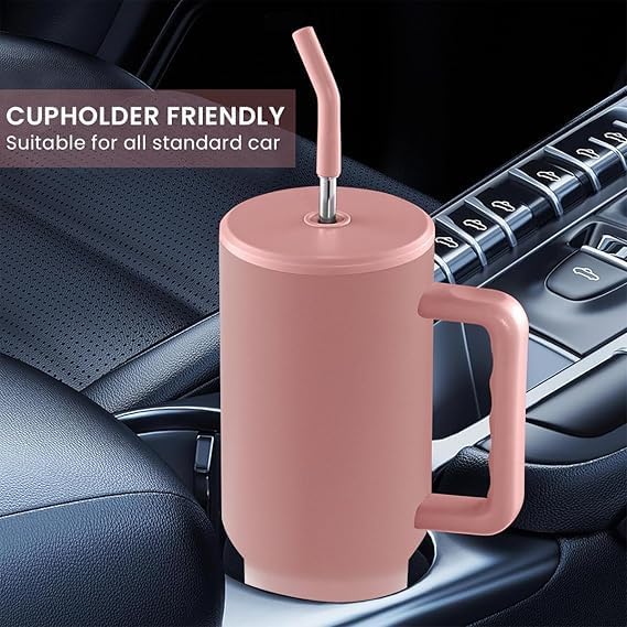 Image of SKDBPM Personalized Stainless Steel Tumbler with Handle, 1200ml Capacity, Black Insulated Travel Mug with Straw, Custom Name Design (1200ML Stainless Steel Tumbler with Handle)