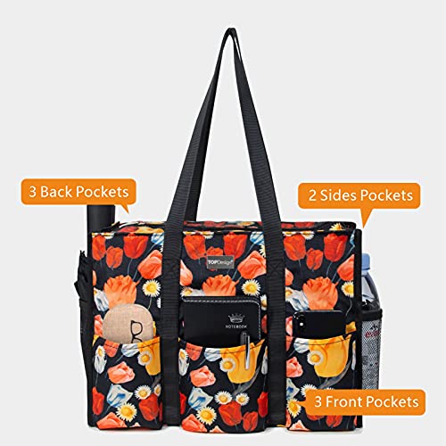 Image of TOPDesign Utility Water Resistant Tote Bag with 13 Pockets, Top Zipper Closure & Thick Bottom Support, for Working Women