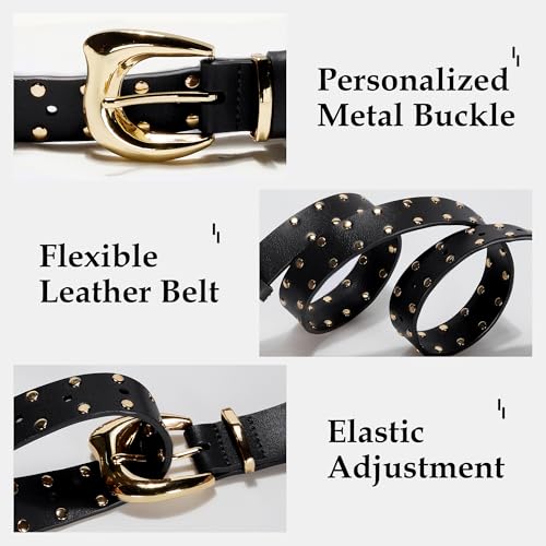 Women's Studded Genuine Leather Belts,Adjustable Womens Waist Belts,Suitable for Jeans Dresses and Pants Punk Belt2
