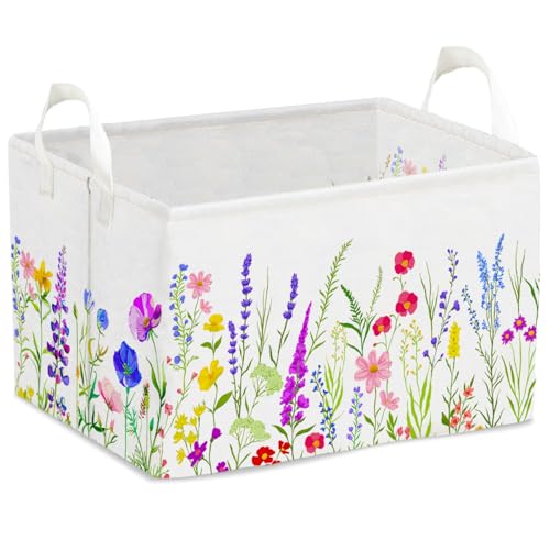 Floral Storage Basket, Cute Baskets for Gifts, Room Decor for Gifts, Gift Bins for Candy, Book Bins, Toy and Clothes Waterproof Organizer for Nursery...