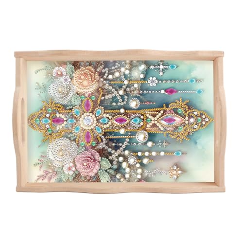 Image of AiYuanzsh DIY Cross Diamond Art Tray Organizer for Adults | Handmade Wooden, Mosaic Serving Tray Kit, Diamond Painting Trays with Lids, Living Room Home Organizer
