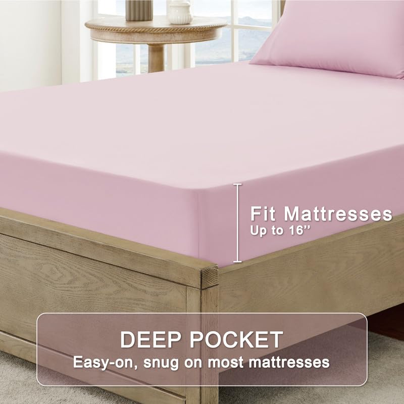 Image of FreshCulture Twin Bed Sheets - Ultra Soft Sheets for Bed - Brushed Microfiber - Deep Pockets - Easy Care - Cooling & Breathable Sheet - Hotel Quality Twin Size 3 Piece Sheet Set (Dusty Pink)
