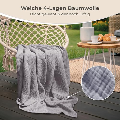 LAYNENBURG Wysokiej jakości narzuta z muślinu, 150 x 200 cm, 100% bawełna, miękka i lekka jako przytulny koc