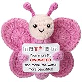 Weming 18th Birthday Gifts for Girls, Mini Crochet Pink Butterfly Plush for 18th Birthday Decorations, Happy 18 Year Old Girl Gift Ideas