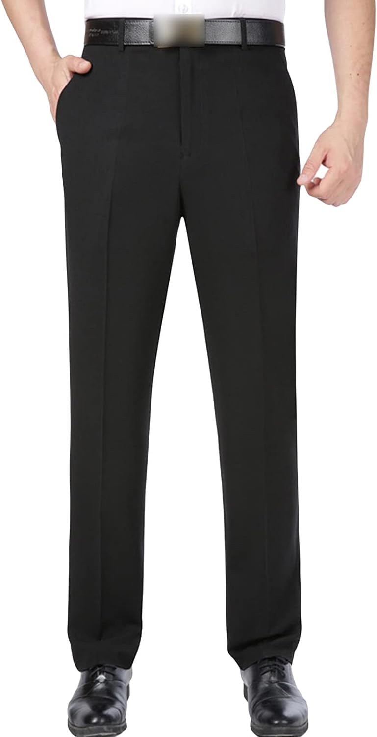 Men's Trousers High Waist Straight Legs Premium No Iron Classic Pleat Front Pants Relaxed Fit Comfort Pants Pleated