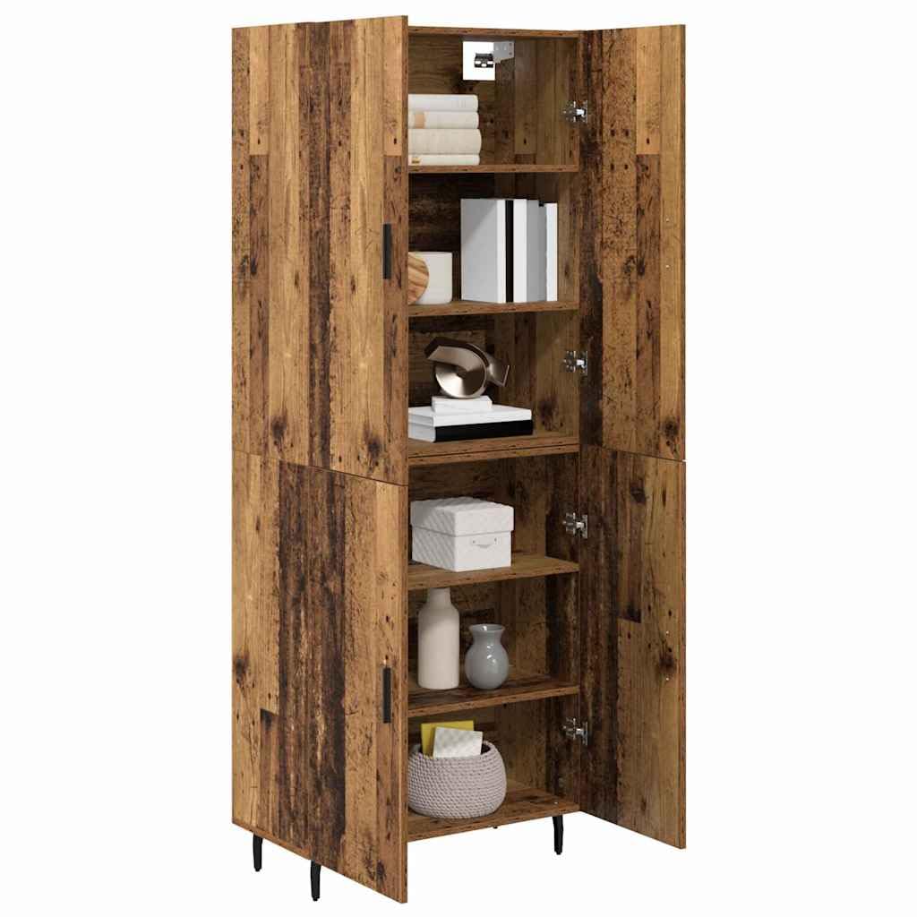 Credenza 2 pezzi legno vecchio 69,5 x 34 x 180 cm mobile buffet moderno con ante ripiani e maniglie in ferro per soggiorno, sala da pranzo o ingresso
