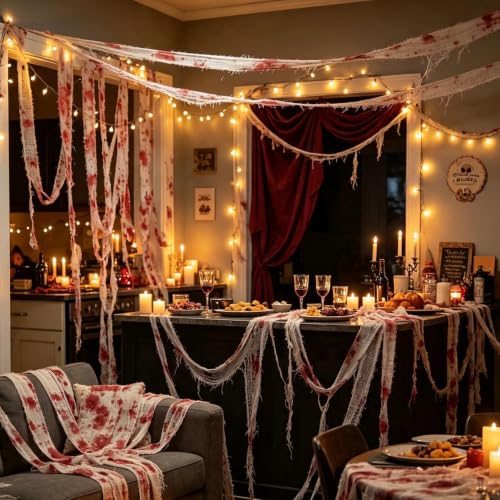 1 rollo de 55 yardas de gasa sangrienta para Halloween, vendaje espeluznante para decoración miniatura 2