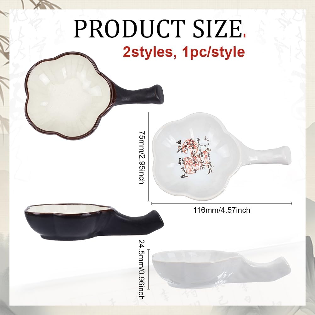 PH PandaHall 2pcs Ink Dish, Ceramic Ink Tray Porcelain Multifunctional Inkwell Inkstone with Brush Holder Flower Painting Brush Washer for Chinese Japanese Calligraphy Sumi Painting Practice
