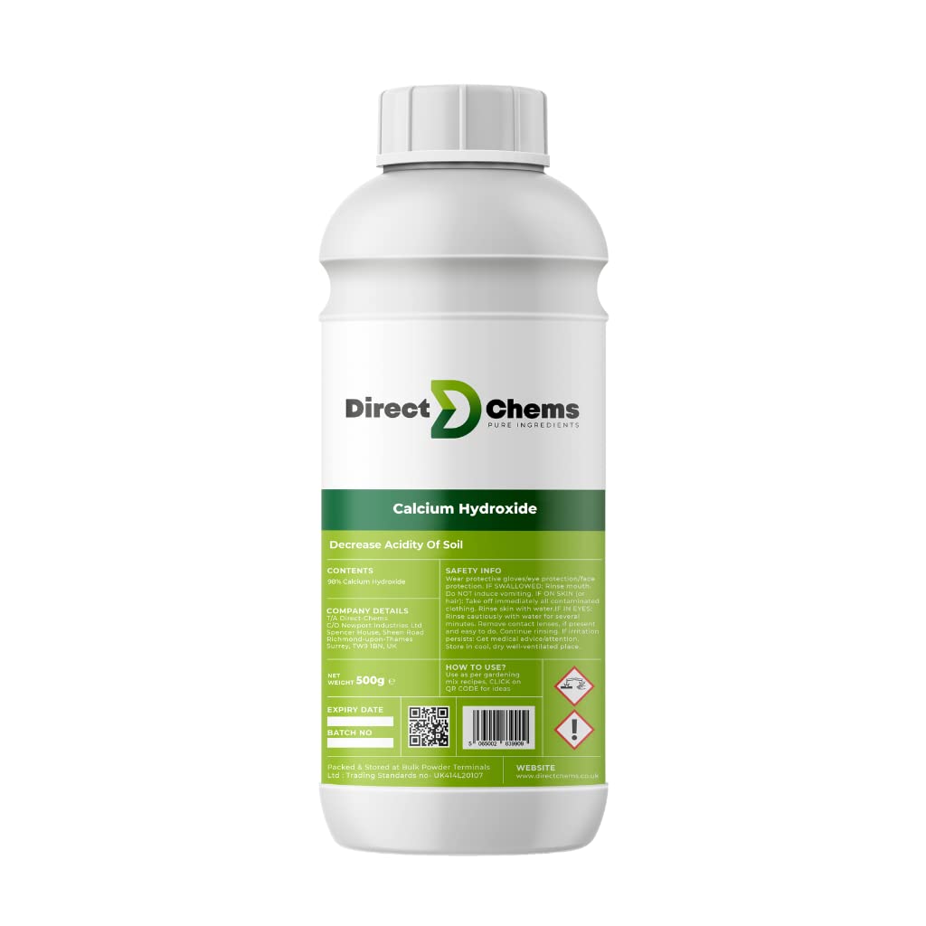 Direct Chems Calcium Hydroxide Garden Lime – 500g – High Strength Soil pH Adjuster -Premium Soil Conditioner & Calcium Enrichment Powder