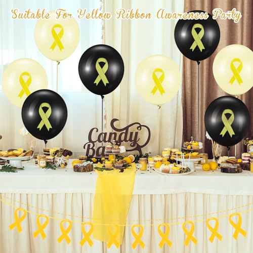 Image of Hungdao 100 Pcs Yellow Ribbon Awareness Balloons Childhood Cancer Survivor Balloons Decorations Cancer Free Decorations for for Society Events Groups Fundraisers Party Supplies