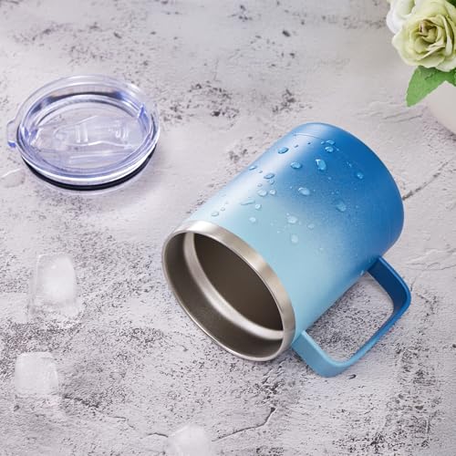 Image of MEWAY 12oz Coffee Mug With Handle 2 Pack Bulk,Stainless Steel Insulated Travel Tumblers With Sliding Lid,Double Wall Vacuum Camping Cup for Hot & Cold Drinks Tea (Bubble Gum&Blue Waves,Set of 2)