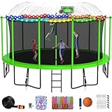 DeepRoar Tranpoline for Kids and Adults, 8FT Tranpoline with Basketball Hoop, Safety Enclosure Net, Heavy Duty Tranpoline with Light, Sprinkler, Socks, Ladder, ASTM Approved, Green