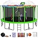 DeepRoar Tranpoline for Kids and Adults, 1200 LBS 12FT Tranpoline with Basketball Hoop, Safety Enclosure Net, Heavy Duty Tranpoline with Light, Sprinkler, Socks, Ladder, ASTM Approved, Green