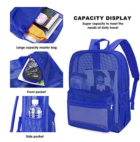 MCWTH Heavy Duty Mesh Backpack, See Through School College Student Mesh Bookbag (Blue)3