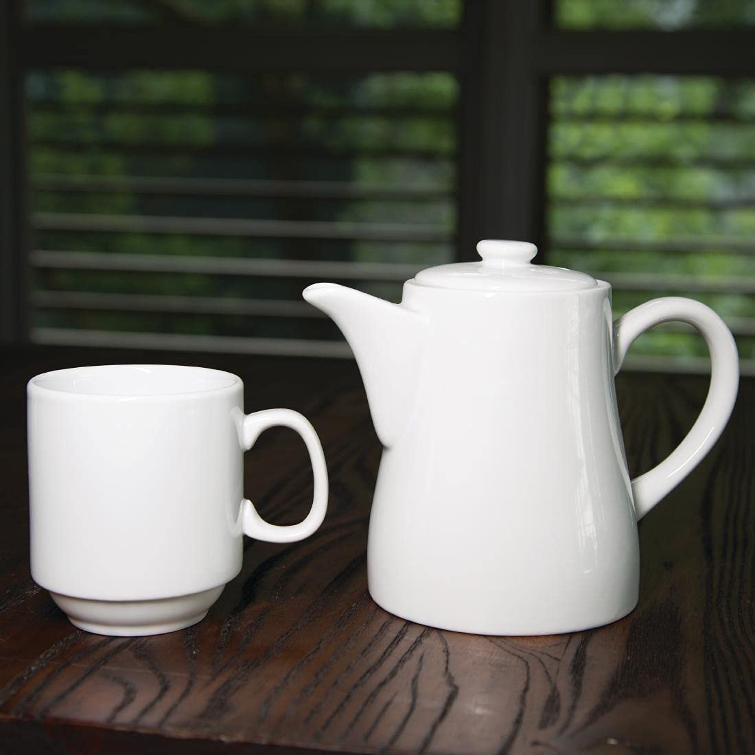 Olympia Whiteware Stapelbecher 284ml / 10oz (12er-Pack), weißes Porzellan, Tee- und Kaffeebecher, Gastronomiebedarf, spülmaschinenfest, mikrowellen- und spülmaschinenfest, passend zu Untertassen Y102 & CB463 | CB461
